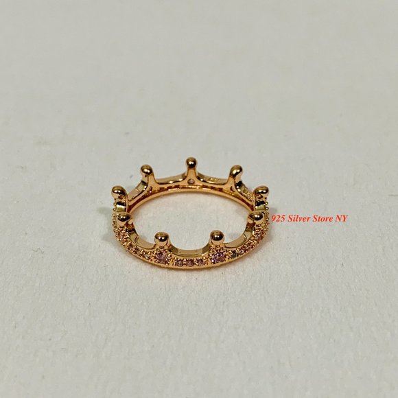 Pandora Rose Gold Pink Sparkling Crown Ring 187087CZ - Picture 9 of 9